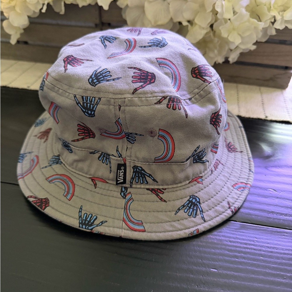 Vans Streetwear Bucket Hat with Blues/Red Rainbow Skeleton Hand Motif - S/M